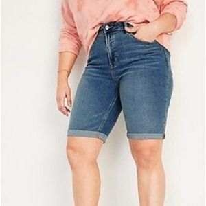 Old Navy High Rise Bermuda Stretch Cuffed Shorts SZ 18 Denim Blue Jean Summer
